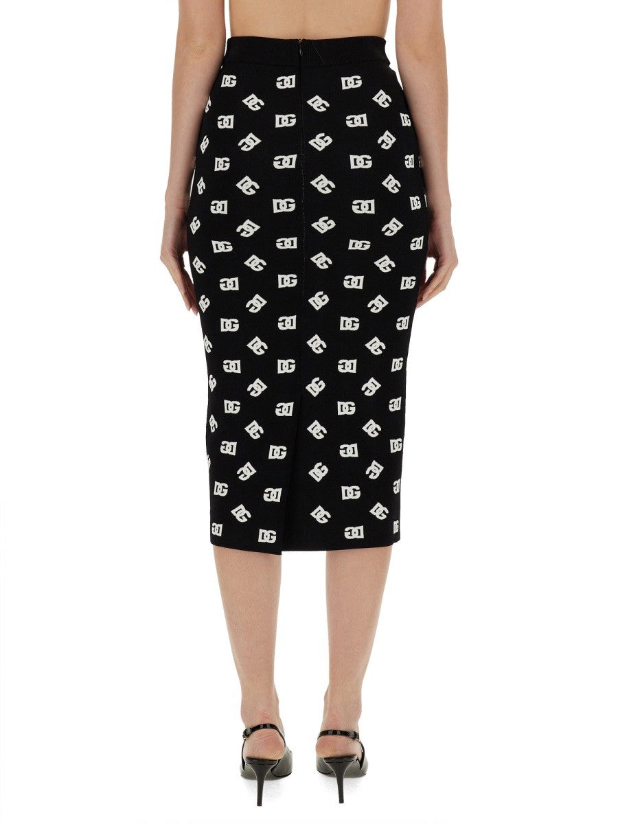 Dolce & Gabbana VISCOSE LOGO JACQUARD PENCIL SKIRT