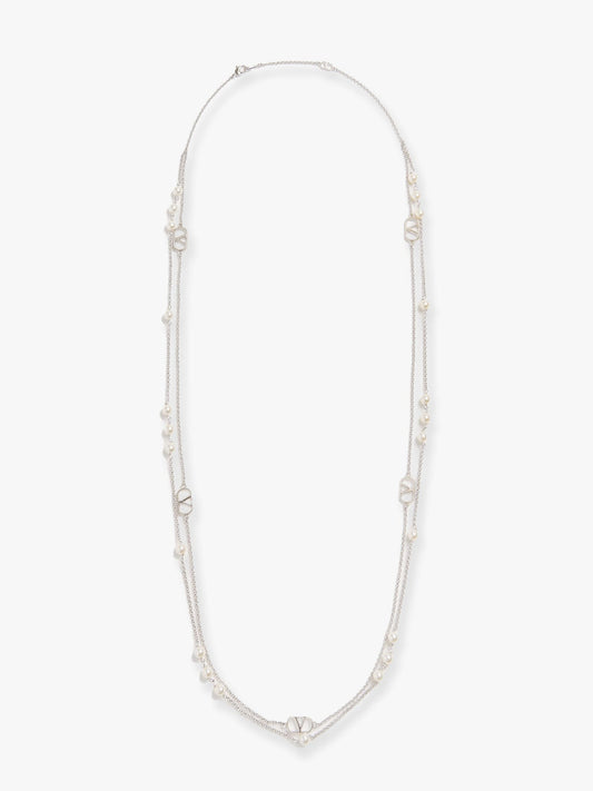 Valentino Garavani Vlogo signature metal necklace with pearls