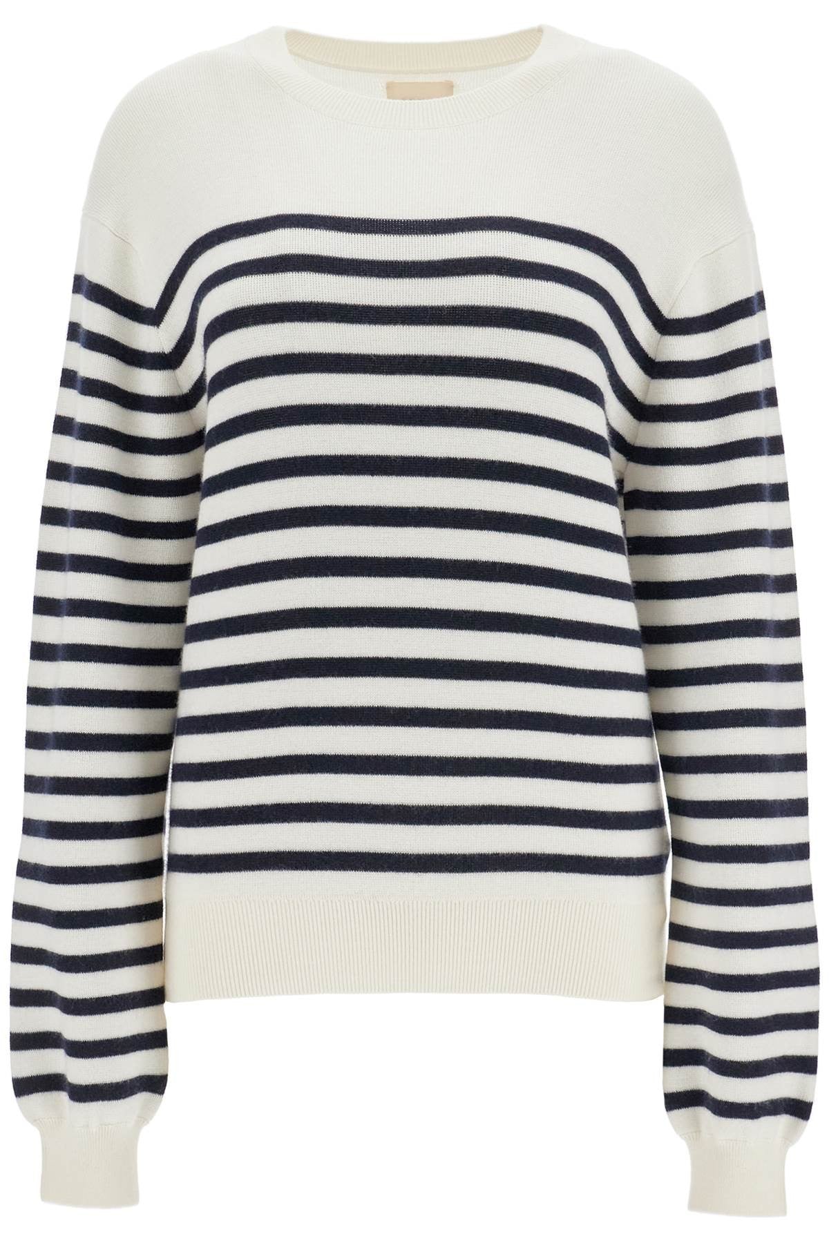 KHAITE white and navy blue striped merino wool sweater