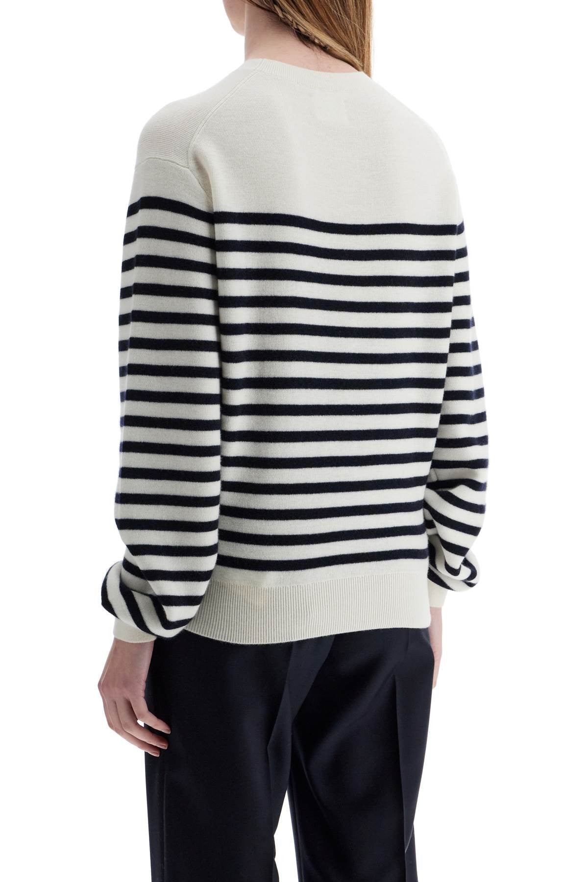 KHAITE white and navy blue striped merino wool sweater