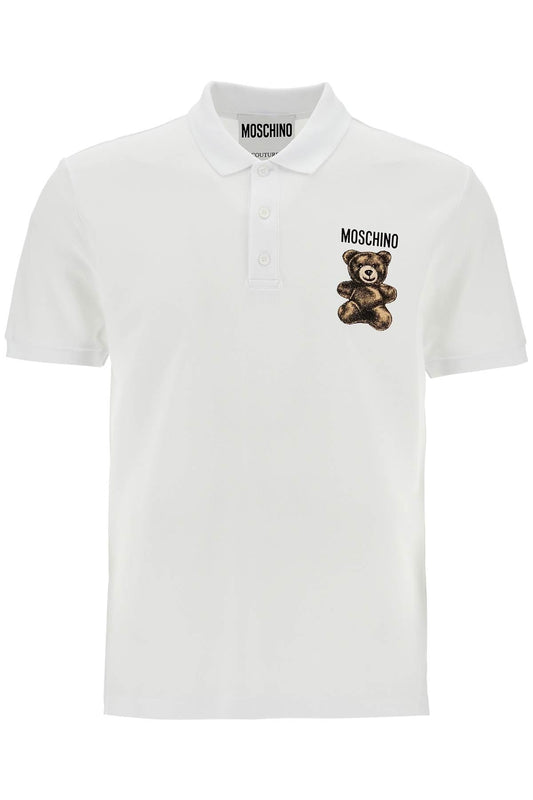 Moschino white cotton polo with embroidered logo