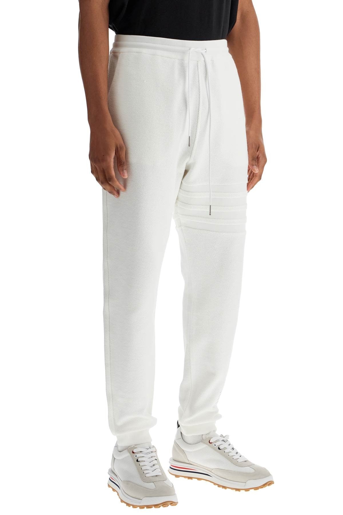 THOM BROWNE white cotton sweatpants with 4 stripes