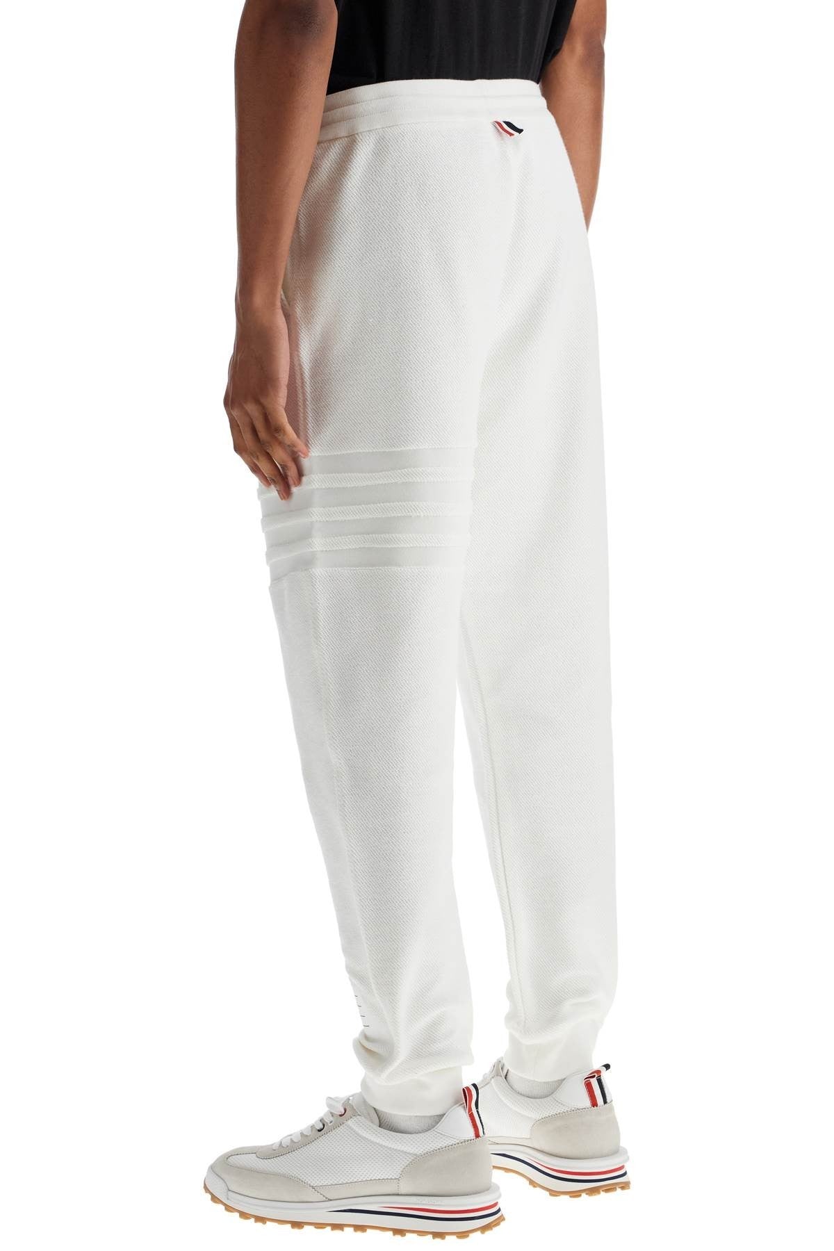 THOM BROWNE white cotton sweatpants with 4 stripes