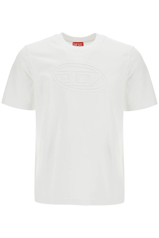 Diesel white cotton t-shirt with embossed logo t-adjust-bigoval