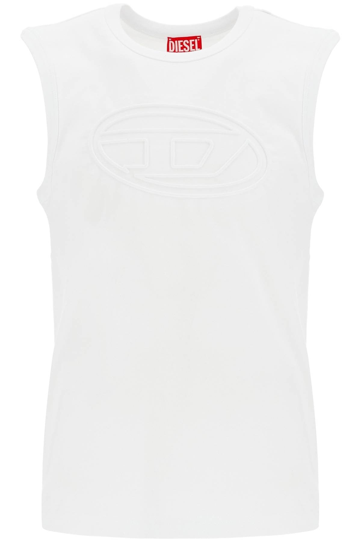 Diesel white cotton tank top with wide neckline