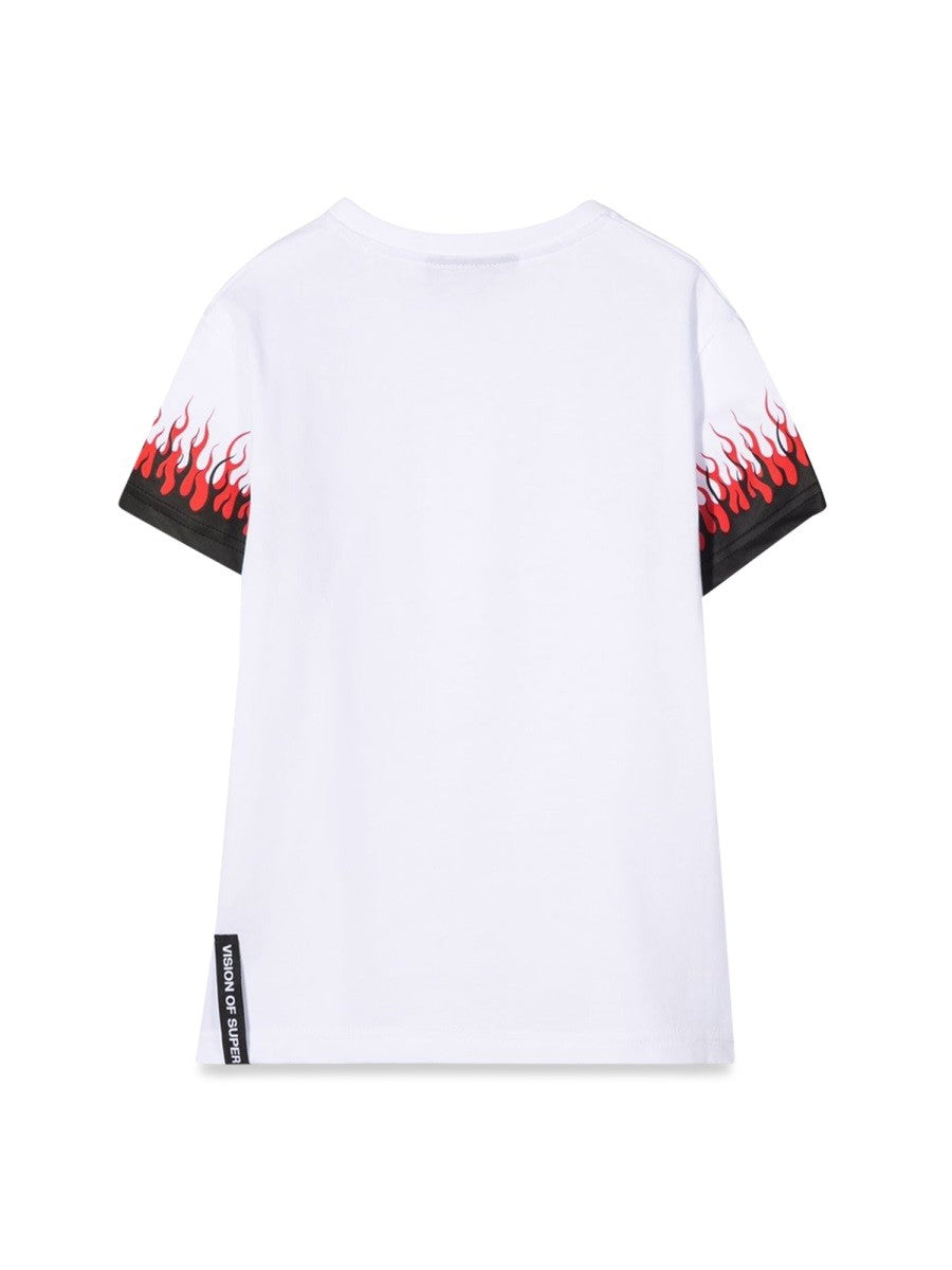 VISION OF SUPER WHITE KIDS TSHIRT WITH DOUBLE FLAME