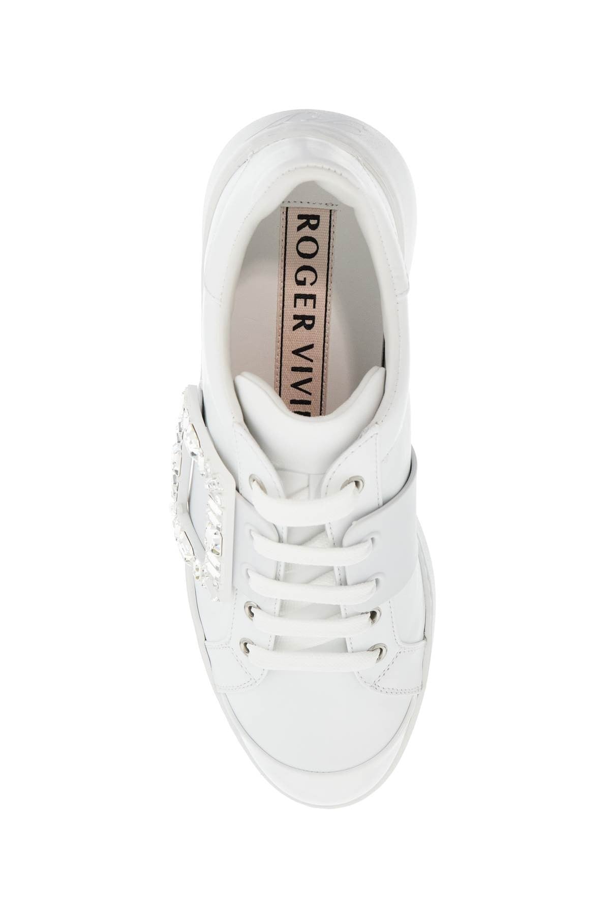 ROGER VIVIER white leather sneakers viv skate with rhinestones