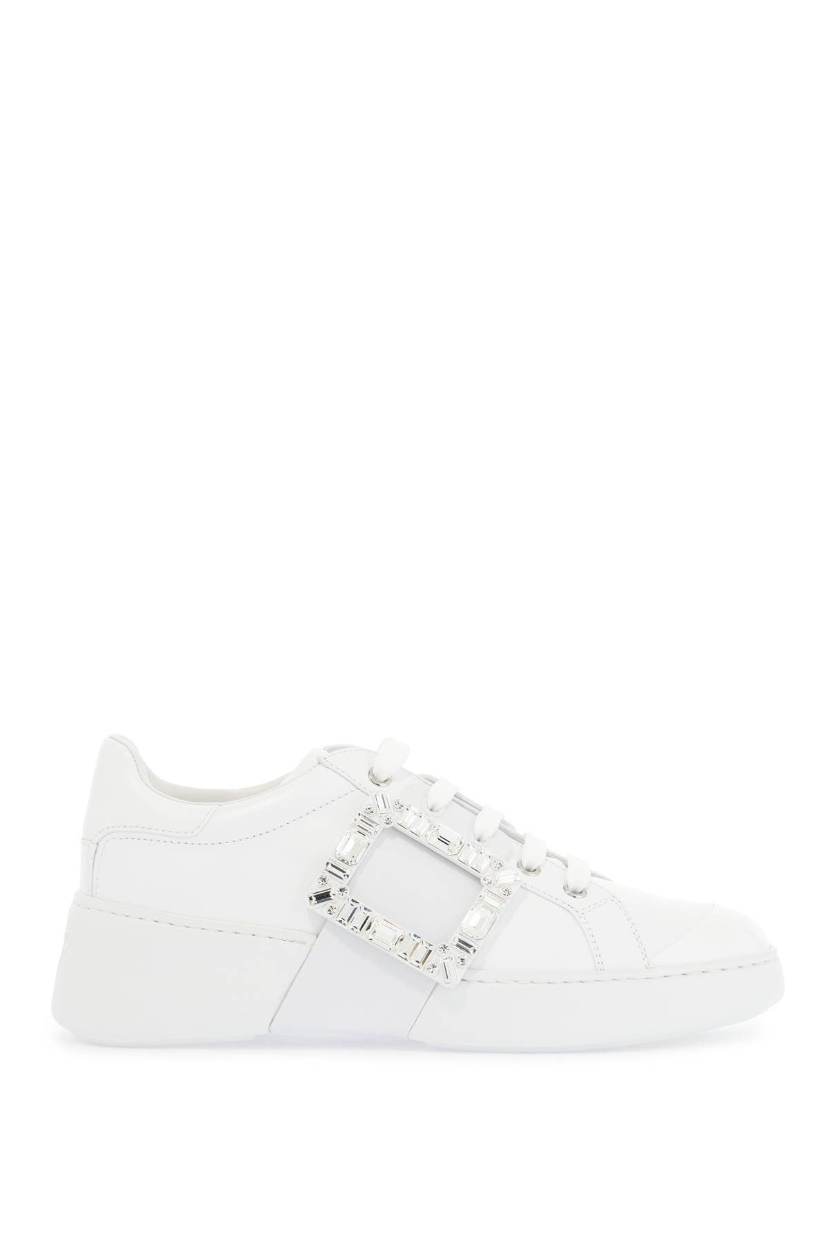 ROGER VIVIER white leather sneakers viv skate with rhinestones