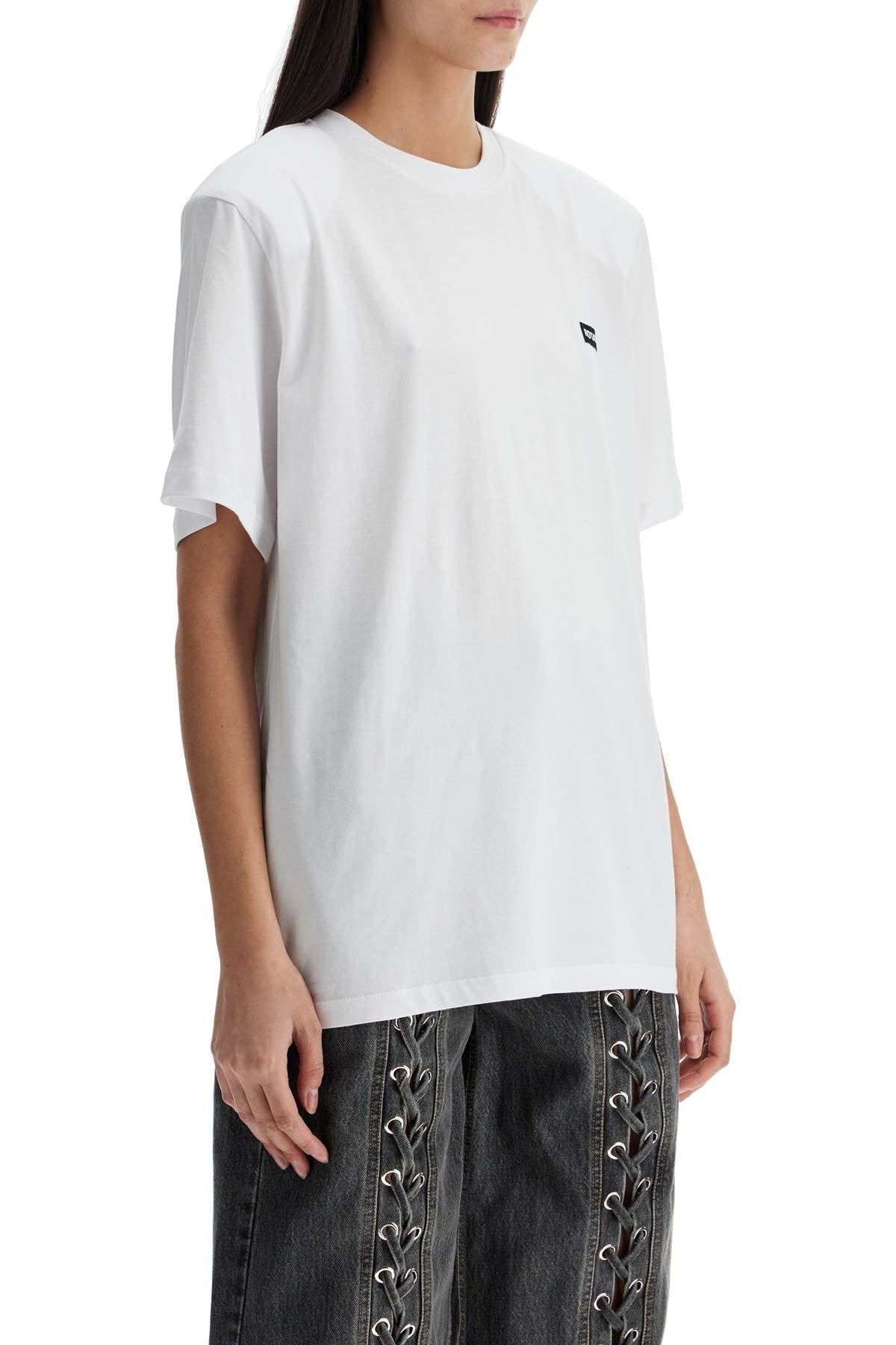 ROTATE white organic cotton t-shirt with wide neck