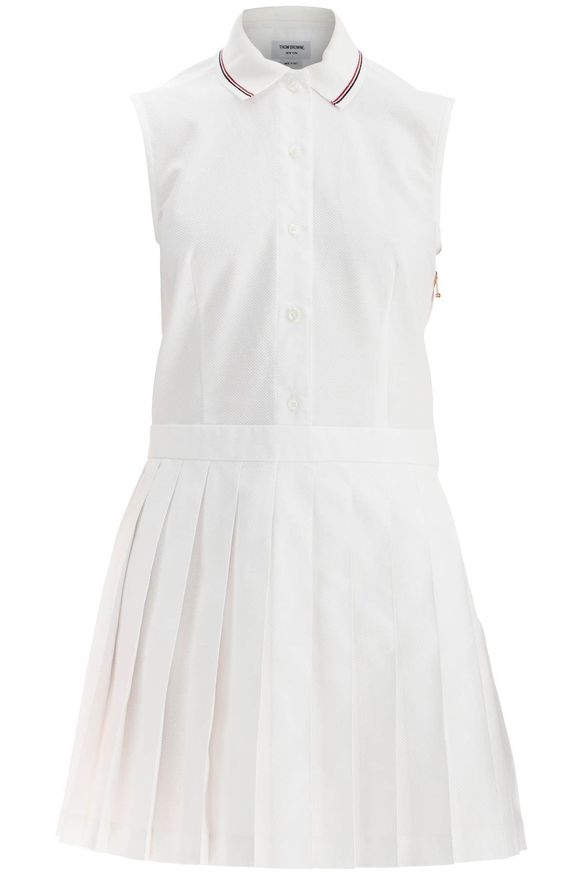 THOM BROWNE white pleated cotton dress for women