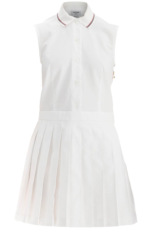 THOM BROWNE white pleated cotton dress for women