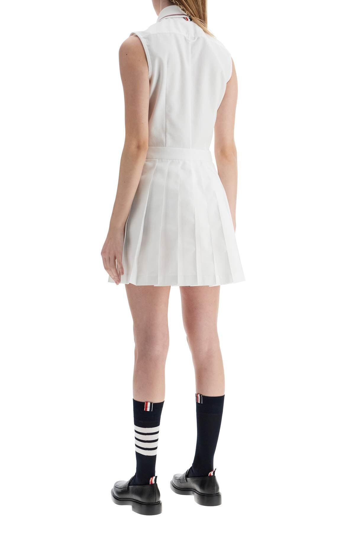 THOM BROWNE white pleated cotton dress for women