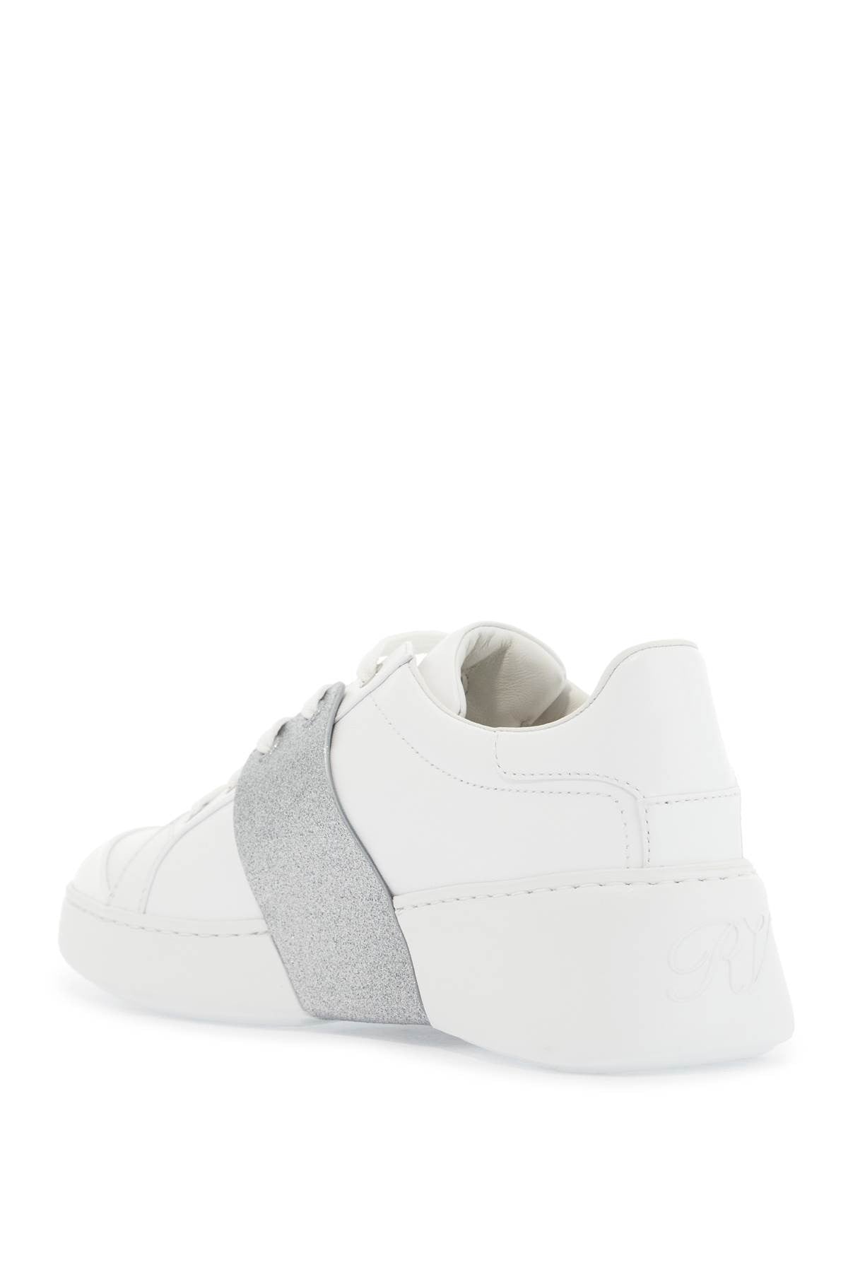 ROGER VIVIER white viv skate sneakers with rhinestone buckles