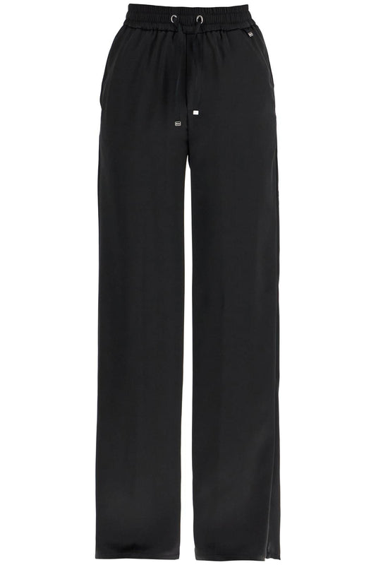 Herno wide leg high waist black satin trousers for women