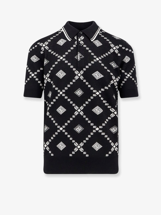 Dolce & Gabbana Wool and silk polo shirt with logo monogram