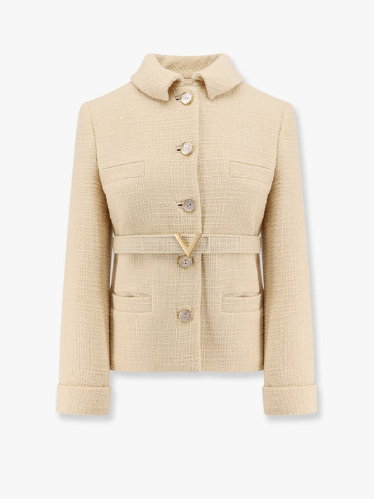 Valentino Wool blazer with leather belt and v gold buckle
