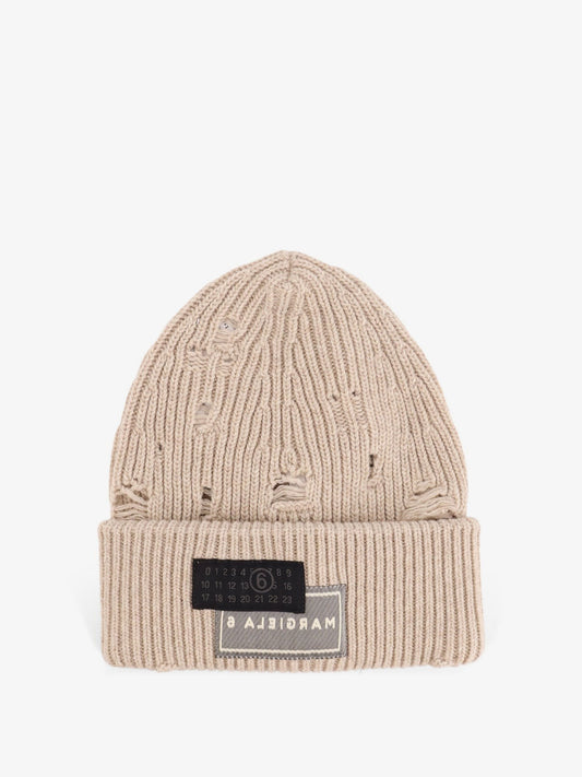 MM6 MAISON MARGIELA Wool blend beanie hat with distressed effect