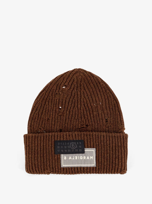 MM6 MAISON MARGIELA Wool blend beanie hat with distressed effect