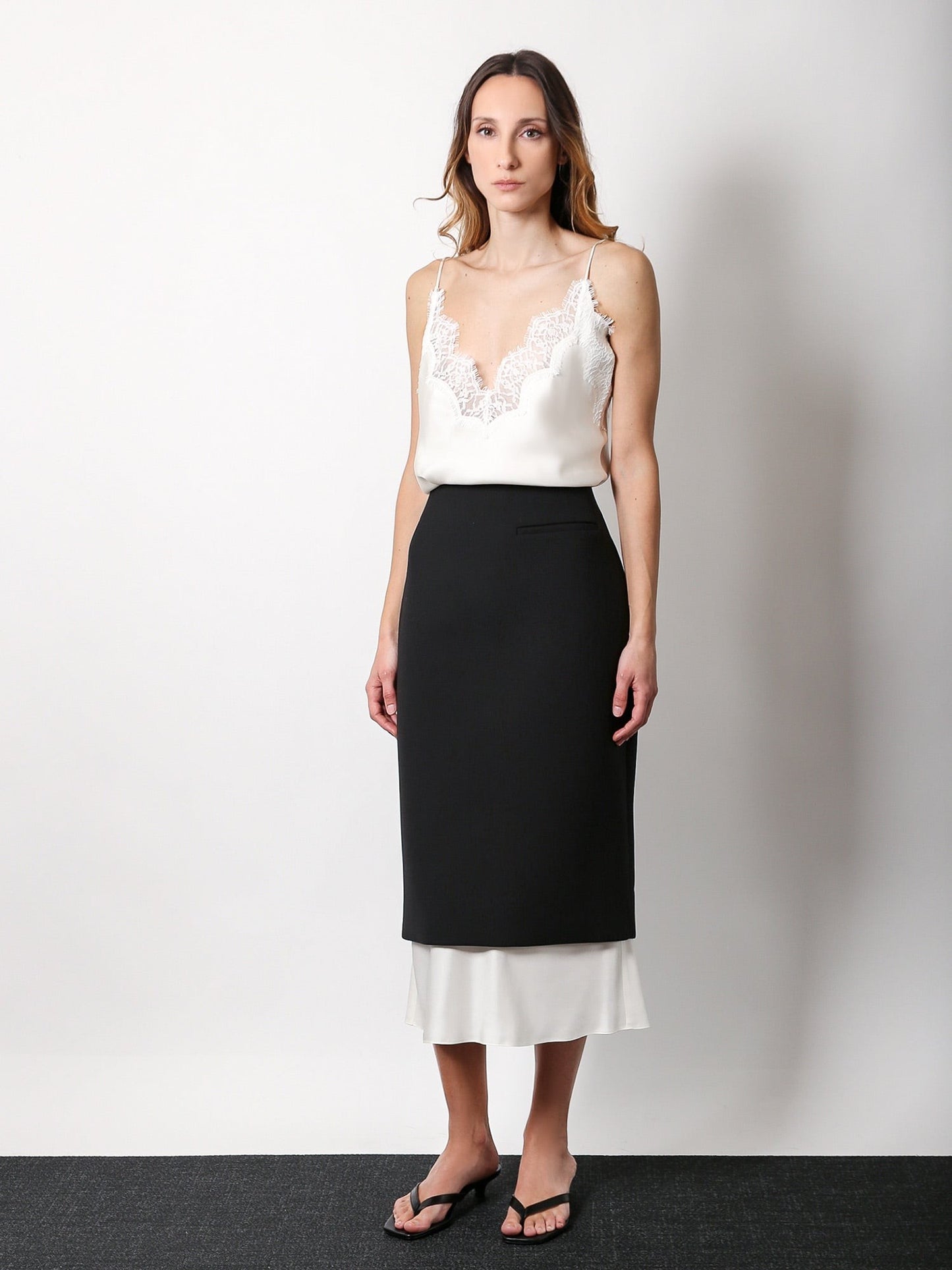 ROHE Wool blend skirt with silk insert